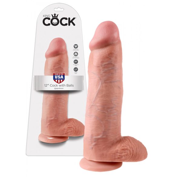 King Cock 12 herés nagy dildó (30 cm) - natúr