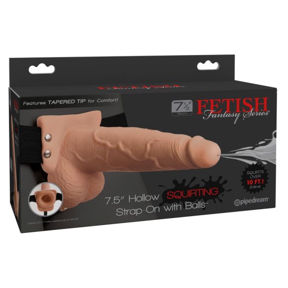 Fetish Strap-On 7,5 - felcsatolható, üreges, spriccelő dildó (natúr)