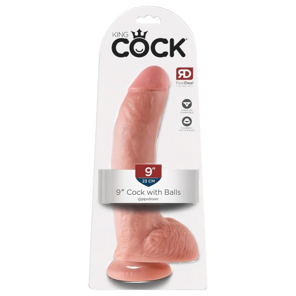 King Cock 9 - nagy tapadótalpas, herés dildó (23cm) - natúr