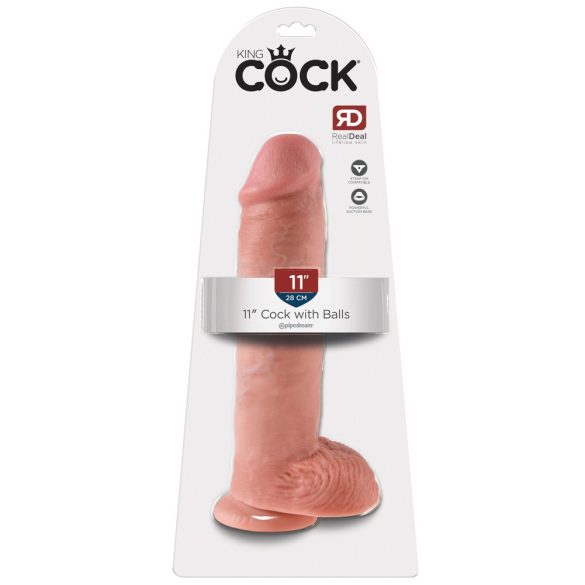 King Cock 11 - nagy tapadótalpas, herés dildó (28cm) - natúr