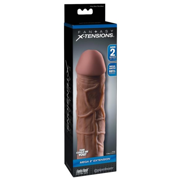 X-TENSION Mega 2 - élethű péniszköpeny (20,3cm) - sötét natúr