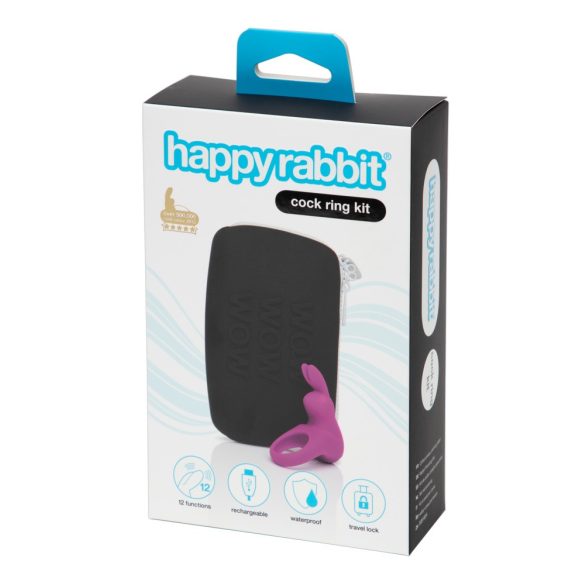 Happyrabbit Cock Kit - vibrációs péniszgyűrű tárolótáskával (lila)