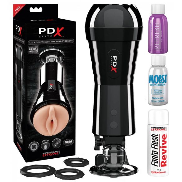 PDX Cock Compressor - szívó, vibráló punci maszturbátor (fekete)