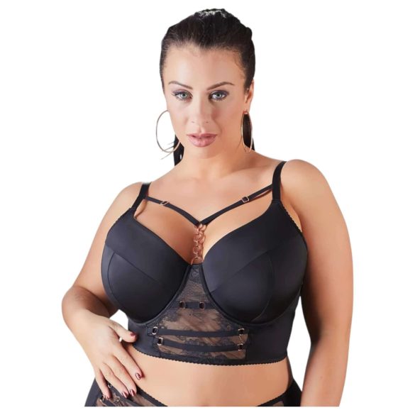 Cottelli Plus Size - pántos-csipkés melltartó (fekete)