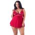 Cottelli Plus Size - csipkés, lenge babydoll (piros)