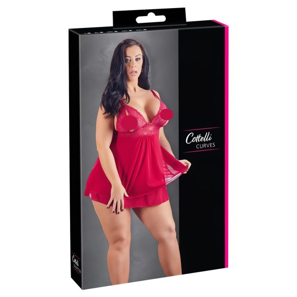 Cottelli Plus Size - csipkés, lenge babydoll (piros)