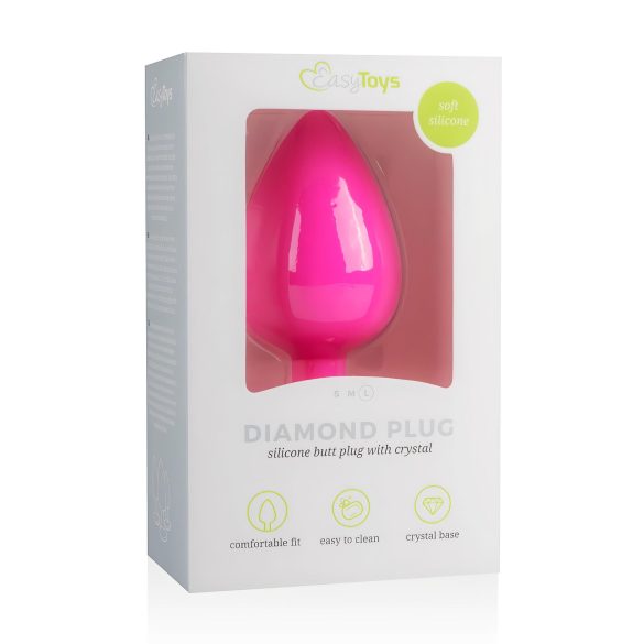 Easytoys Diamond - fehér köves anál dildó (nagy) - pink