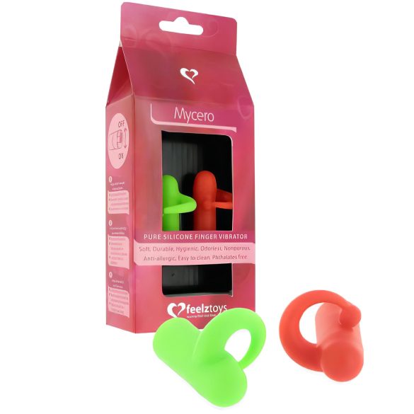 FEELZTOYS Mycero - ujjvibrátor szett - zöld-piros (2db)