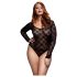 BACI Plus Size - hosszúujjú, csipke body - fekete (XL-XXL)