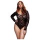 BACI Plus Size - hosszúujjú, csipke body - fekete (XL-XXL)