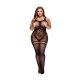 Baci Plus Size - mintás cicaruha hálós combrésszel - fekete (XL-XXL)